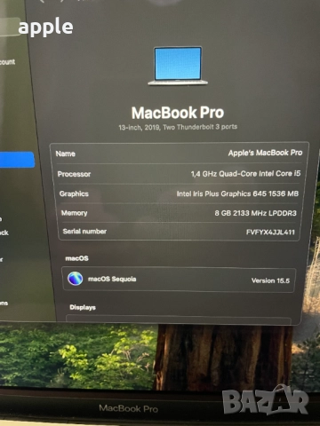 13" MacBook Pro А2159 Touch/2019/-i5/8GB RAM/128GB SSD, снимка 9 - Лаптопи за работа - 52826581