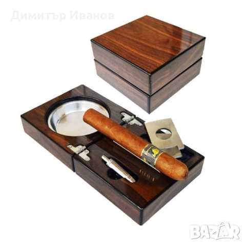Кедров пепелник със стойка, ножица и пънчър за пури, снимка 3 - Други - 50979982