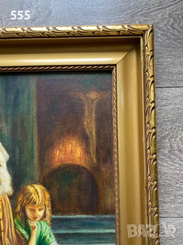 Голяма стара картина масло на платно, снимка 4 - Картини - 53218703