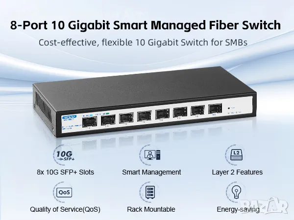 YuLinca 8-портов Уеб Суич/комутатор 10Gbps SFP+управление>1G/2.5G/10G SFP модул/160Gbps честота, снимка 7 - Суичове - 47617079