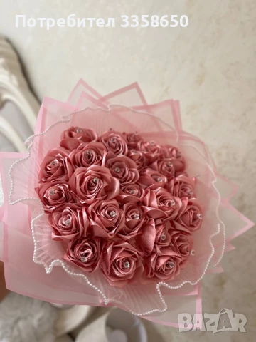  Вечен букет от 27 сатенени рози – ръчна изработка, снимка 1