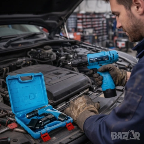 Комплект безжичен винтоверт с Led осветление, 2 батерии и куфар - всичко под ръка