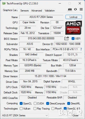 Видео карта AMD Radeon Asus HD R7 250X 2048MB GDDR5 128bit PCI-E, снимка 10 - Видеокарти - 47093497