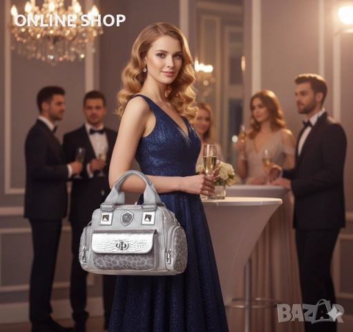 Дамска чанта от висококачествена еко кожа във сребрист цвят, снимка 4 - Чанти - 53587491