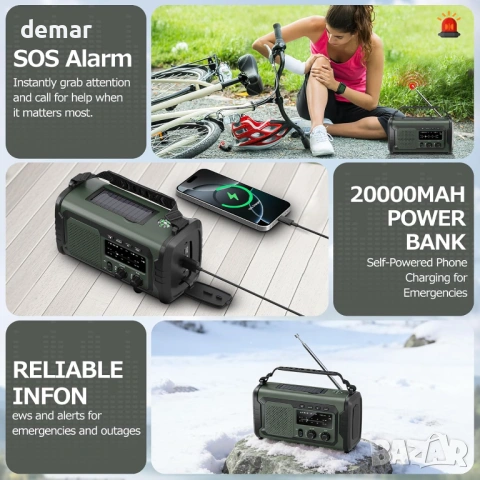 Аварийно радио с акумулаторна батерия 20 000 mAh, AM/FM, снимка 7 - Радиокасетофони, транзистори - 53782196