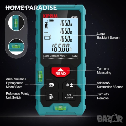 лазерен далекомер 50 м,, снимка 2 - Измервателни инструменти - 53899368
