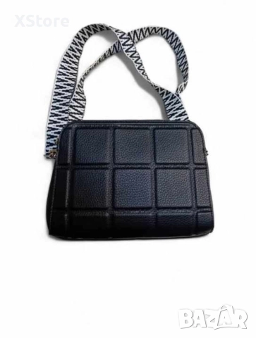 Стилна дамска кожена капитонирана чанта с дълга дебела дръжка и отделение с цип, снимка 3 - Чанти - 52583798