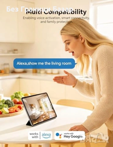 Нова WOLFANG вътрешна камера 360° 2K 3MP Alexa Google 2 броя комплект за дом охрана, снимка 9 - Други - 54202825