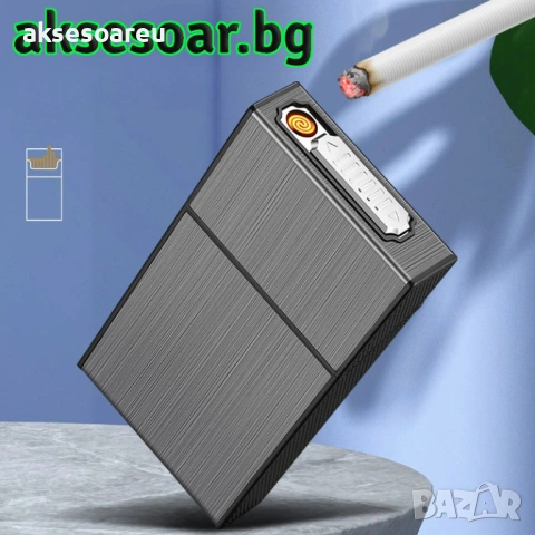 Табакера кутия за 20 цигари с водоустойчива и влагоустойчива електронна запалка с волфрамова тел, снимка 2 - Табакери - 53123197