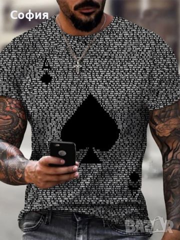 Мъжка тениска с къс ръкав,геометричен 3D принт с дизайн на Асо Пика, снимка 3 - Тениски - 46105185