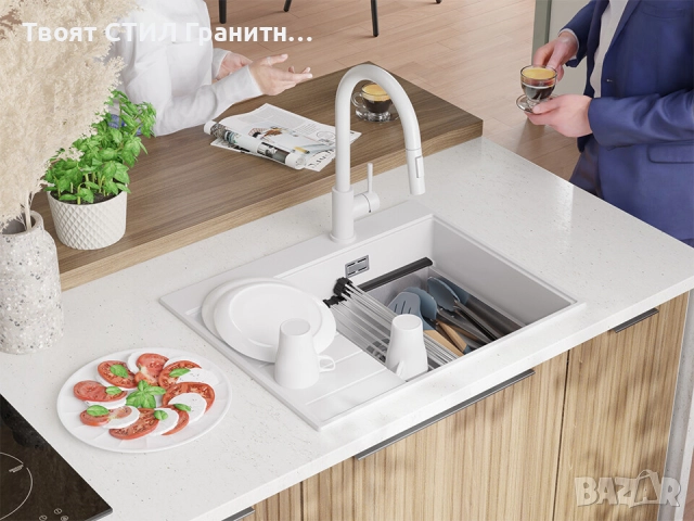 Бяла гранитна кухненска мивка Сидни 620-45 Ergo Multilevel 620х500, снимка 2 - Мивки - 51918111