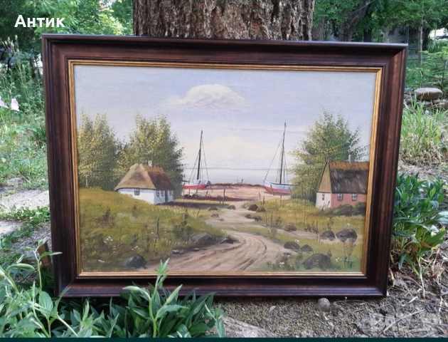 Красива Стара Картина Живопис Маслени Бои на Платно, снимка 2 - Картини - 52630679