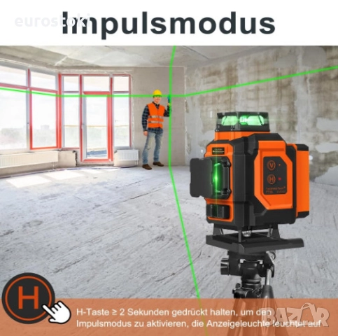 Лазерен нивелир TakamineTech с кръстосани линии, зелени лазерни диоди, 4 x 360 градуса, самонивелира, снимка 2 - Измервателни инструменти - 51852252