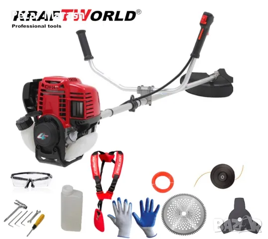 Четиритактов Бензинов Тример на KraftWorld + 9 ПОДАРЪКА, снимка 5 - Градински инструменти - 50431214