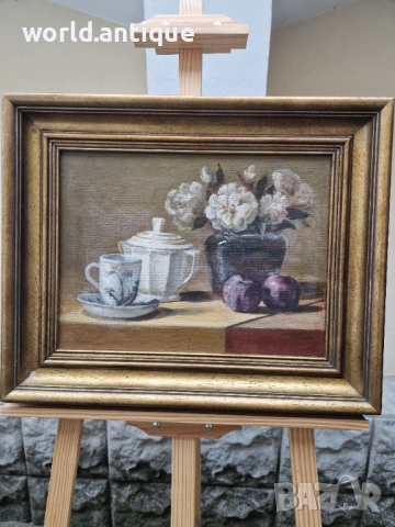 Прекрасен антикварен майсторски авторски натюрморт масло върху платно , снимка 2 - Антикварни и старинни предмети - 52990957