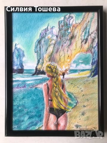 Момиче, скали, море, снимка 1 - Картини - 46394852