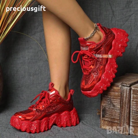 Дамски червени сникърси / маратонки, снимка 4 - Маратонки - 51388068