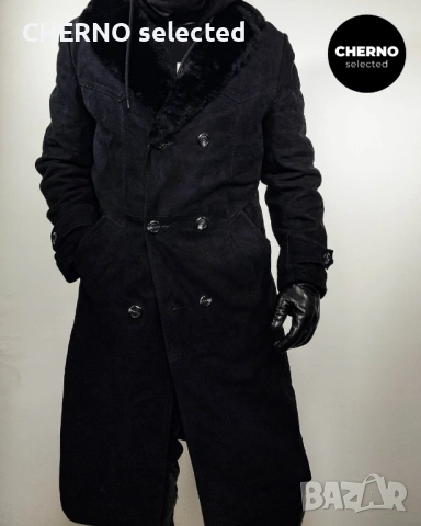 C&A дълго двуредно мъжко кожено палто от естествен велур с кожена яка – размер L , снимка 7 - Якета - 53668334
