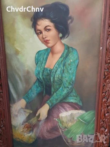 102x66см/голяма испанска картина масло върху платно/женски портрет/прислужница/дървена рамка, снимка 2 - Картини - 50702091