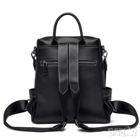 Дамска чанта-раница от естествена кожа Black 1229, снимка 9 - Раници - 45353372
