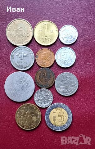 12 монети от различни страни. 