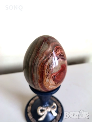 Великолепно Яйце От Ивичест Оникс На Посребрена Стойка, снимка 2 - Антикварни и старинни предмети - 53760425