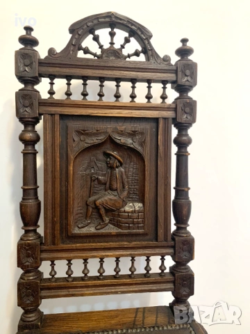 Антикварни Бретонски резбовани столове, над 100 годишни, снимка 3 - Антикварни и старинни предмети - 54139960