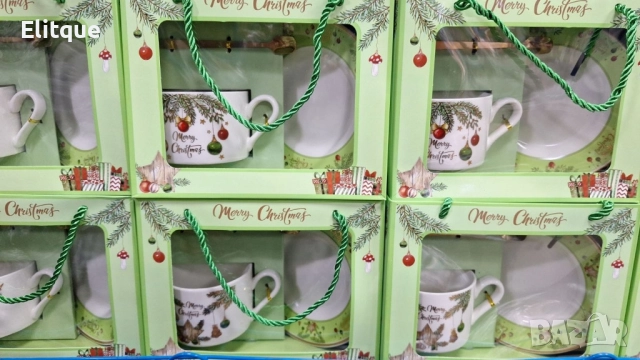 Коледен подаръчен комплект – Керамична чаша с лъжичка и чинийка в празнична кутия, снимка 7 - Декорация за дома - 52575641