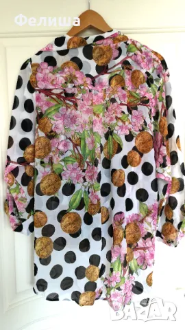 Разкошна Брандова Риза с Десен На Монети и Цветя Ефирен Модел, снимка 4 - Ризи - 50207004