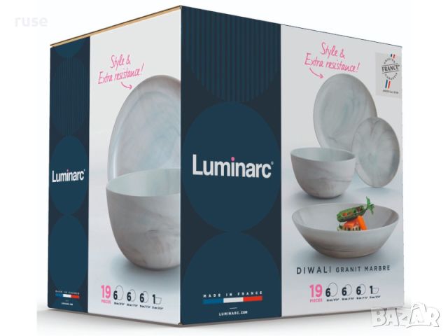НОВИ! Сервиз за хранене 19части Luminarc Diwali Granit Marble, снимка 1 - Сервизи - 45079920