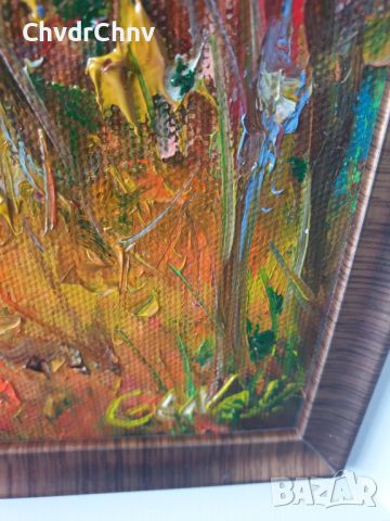 Малка картина масло върху фазер в рамка/Димитър Генев/селска къща, снимка 2 - Антикварни и старинни предмети - 46471979