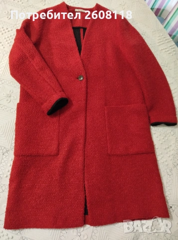 Червено палто ZARA Trafaluc –  размер L - XL, снимка 3 - Палта, манта - 53616015