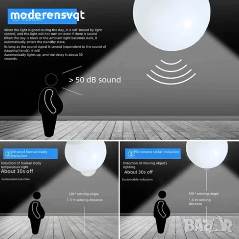 LED крушка със сензор за движение, 12W енергоспестяваща крушка, крушка със светлинен сензор, снимка 5 - Лед осветление - 54146694