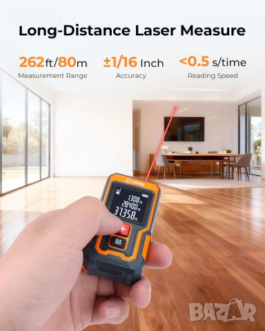 CIGMAN Лазерен далекомер на разстояние до 80 метра, 300mAh, снимка 2 - Други инструменти - 53429819