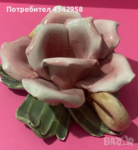  Винтидж порцеланова роза.Италия.(1970-1990), снимка 4 - Антикварни и старинни предмети - 52508548