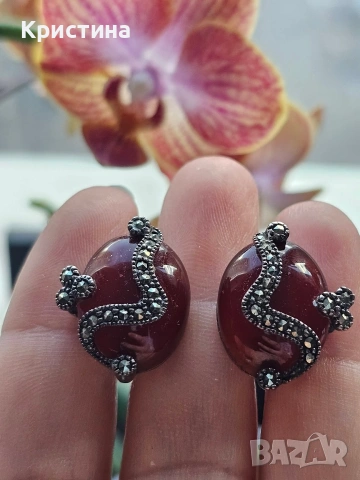 Винтидж сребърен комплект с Карнеол и марказити, снимка 3 - Колиета, медальони, синджири - 53905837