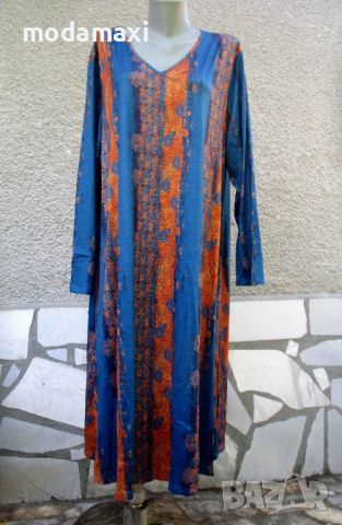 4XL /5XL Нова дълга рокля в синьо и кафяво, снимка 2 - Рокли - 45748919