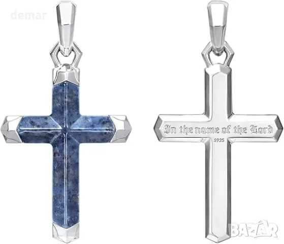 AWNL Кръстова огърлица за мъже със скъпоценен камък Dumortierite, снимка 4 - Колиета, медальони, синджири - 49663999