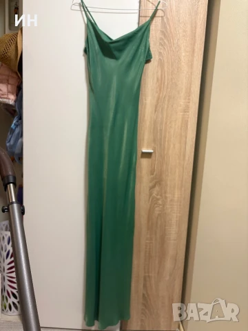 Сатенена рокля в зелено, снимка 5 - Рокли - 51180001