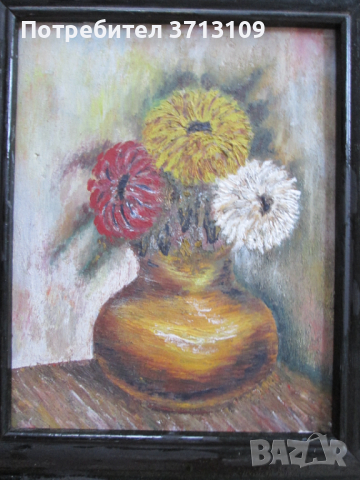 Картина -масло, картон ,ваза с цветя, 30х25см., снимка 2 - Картини - 45055398