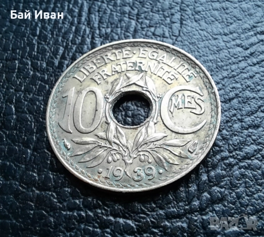 Стара монета 10 сантима 1939 г. Франция - топ !, снимка 5 - Нумизматика и бонистика - 42211418