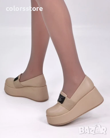 Обувки на платформа - бежова кожа - RK130 