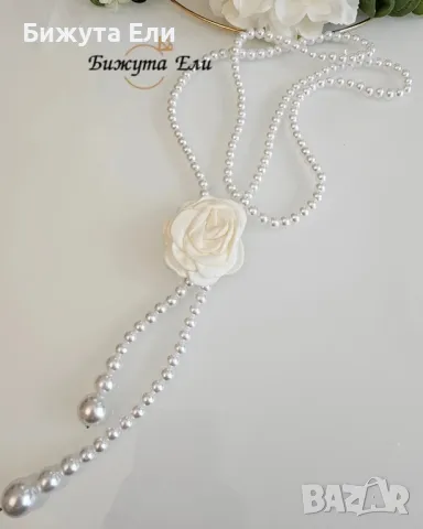 Дълго колие с перли и цвете , снимка 2 - Колиета, медальони, синджири - 49695672