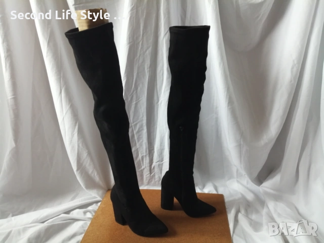 №36 Елегантни дамски ботуши над коляното; с ток; имитация на велур, снимка 5 - Дамски ботуши - 53110293