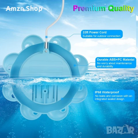 Интелигентни потопяеми лампи LED осветление за басейн 20W RGB музикално синхронизиране, снимка 6 - Други - 50461717