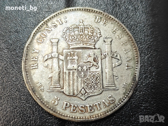СРЕБРО Испания 5 песети 1888, снимка 2 - Нумизматика и бонистика - 53556200