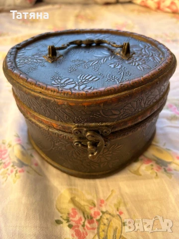 Голяма кутия за бижута винтидж от дърво и кожа