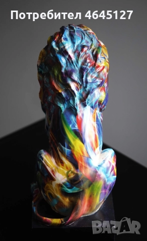 Уникална ръчно изработена епоксидна статуя на лъв – цветен арт дизайн, снимка 4 - Статуетки - 52338030