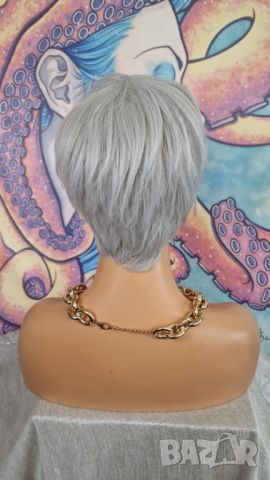 💗Ежедневен Модел Къса Права Перука в Платинено Светло Сив Цвят с Бретон КОД : 9287💗 👑 💋 , снимка 7 - Аксесоари за коса - 45793973