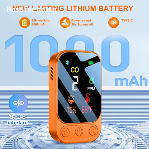 Преносим детектор за въглероден оксид със сензор за температура и влажност [3 в 1]  , снимка 4 - Други инструменти - 51473236